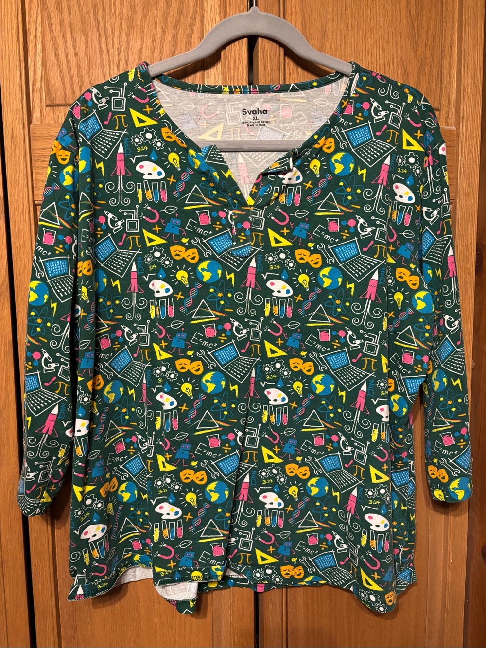 Svaha Women's Green Science & Art Print V-Neck Top